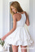 Sexy White Chiffon Deep V-Neck Spaghetti Straps Sleeveless A-Line Short Prom Dresses/Homecoming Dresses, PD3523