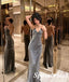 Sexy Silver Elastic Satin Spaghetti Straps Sleeveless Open Back Mermaid Long Prom Dresses, PD3869