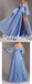 Sparkly Tulle Off Shoulder Long Sleeves Side Slit A-Line Long Prom Dresses, PD3909