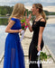 Sparkly Black Crepe Off Shoulder Sleeveless Sied Slit Mermaid Long Prom Dresses, PD3844