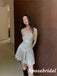 Sexy Silver Elastic Satin Spaghetti Straps Sleeveless Lace Up Back Mermaid Short Prom Dresses/Homecoming Dresses, PD3524