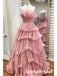 Sweet Blushing-Pink Tulle Sweetheart A-Line Long Prom Dresses, PD3822