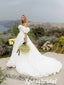 Elegant Satin Off Shoulder Sleeveless A-Line Long Wedding Dresses, WD3105