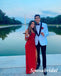 Sexy Red One Shoulder Sleeveless Side Slit Mermaid Long Prom Dresses, PD3930