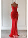Sexy Red Sweetheart Sleeveless Side Slit Mermaid Long Prom Dresses, PD3907