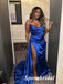Sexy Soft Satin Sweetheart V-Neck Side Slit Mermaid Long Prom Dresses With Trailing, PD3770