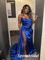 Sexy Soft Satin Sweetheart V-Neck Side Slit Mermaid Long Prom Dresses With Trailing, PD3770