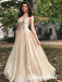 Sexy Champagne Gold Sweetheart V-Neck Sleeveless A-Line Long Prom Dresses , PD3816