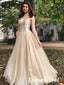 Sexy Champagne Gold Sweetheart V-Neck Sleeveless A-Line Long Prom Dresses , PD3816