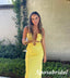 Sexy Lemon Soft Satin Halter Sleeveless Floor length Long Prom Dresses, PD3832