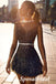 Sexy Back Tulle Rhinestone Long Sleeves A-Line Short Prom Dresses/Homecoming Dresses, PD3525