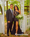 Sexy Black Satin One Shoulder Sleeveless Side Slit Mermaid Long Prom Dresses, PD3925