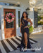 Sexy Black Satin One Shoulder Sleeveless Side Slit Mermaid Long Prom Dresses, PD3925