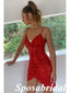 Sexy Red Sequin Spaghetti Straps V-Neck Sheath Mini Dresses/ Homecoming Dresses, PD3569