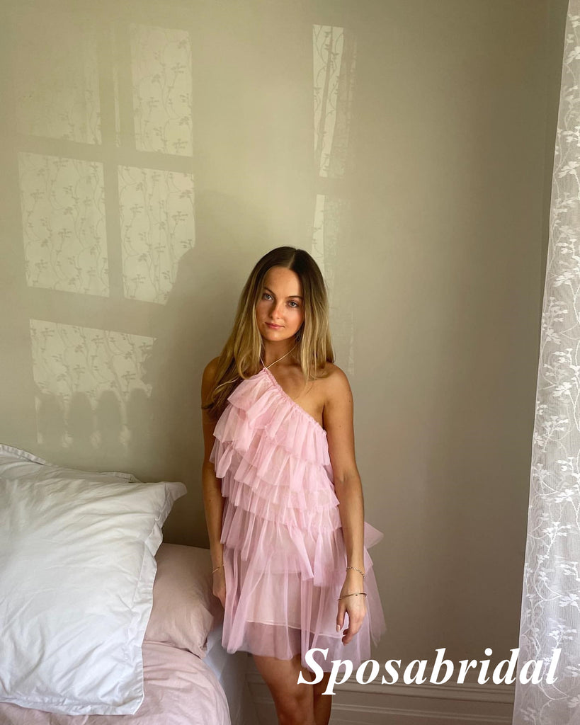 Sexy Pink Tulle Halter A-Line Mini Dresses/ Homecoming Dresses, PD3588