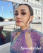 Sexy Sequin High Neck Long Sleeves Side Slit Mermaid Long Prom Dresses, PD3850