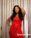 Sexy Red Sequin Sweetheart Sleeveless Mermaid Long Prom Dresses, PD3853