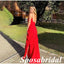 Sexy Red Chiffon Spaghetti Straps V-Neck Side Slit Mermaid Long Prom Dresses, PD3788
