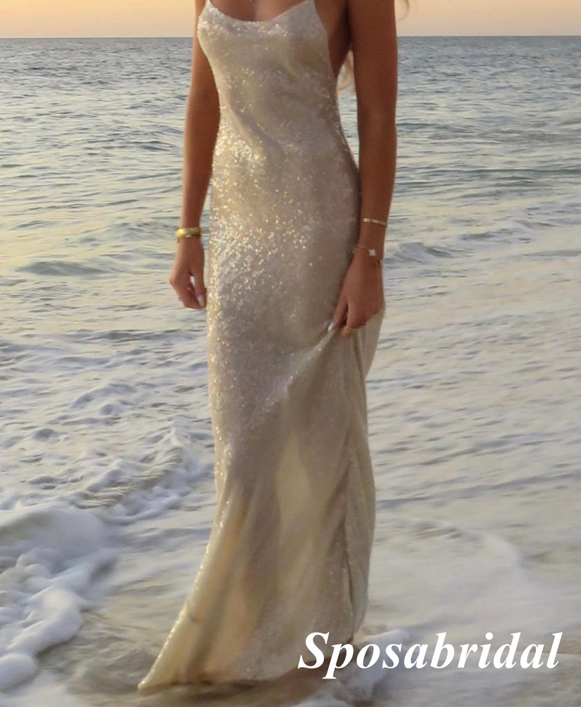 Sparkly Spaghetti Straps Sleeveless Mermaid Long Prom Dresses, PD3841