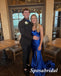 Sexy Soft Satin Royal-Blue Sweetheart V-Neck Sleeveless Side Slit Mermaid Long Prom Dresses, PD3932