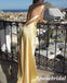 Sexy Gold Soft Satin One Shoulder Sleeveless Open Back Mermaid Long Prom Dresses, PD3855