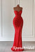Sexy Red Sweetheart Sleeveless Side Slit Mermaid Long Prom Dresses, PD3907