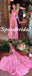 Sexy Pink Elastic-Satin Sweetheart Side Slit A-Line Long Prom Dresses, PD3801