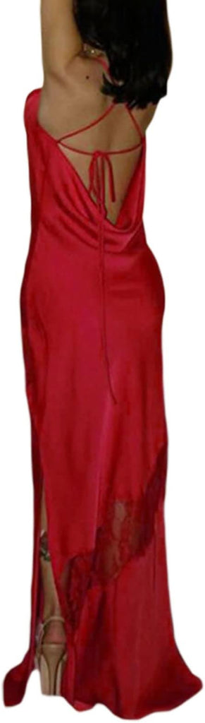Sexy Soft Satin Spaghetti Straps Sleeveless Side Slit Mermaid Maxi Prom Dress, PD4035
