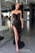 Sexy Satin And Velvet Sweetheart V-Neck Sleeveless Side Slit Mermaid Long Prom Dresses,PD3712