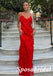 Sexy Red Chiffon Spaghetti Straps V-Neck Side Slit Mermaid Long Prom Dresses, PD3788