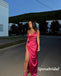 Sexy Soft  Satin Spaghetti Straps Side Slit Mermaid Long Prom Dresses, PD3769