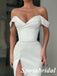 Sexy Satin Off Shoulder Sleeveless Side Slit Mermiad Long Prom Dresses, PD3910
