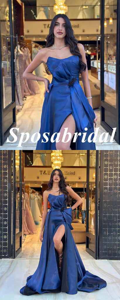 Sexy Taffeta Sweetheart Side Slit A-line Long Prom Dresses, PD3778