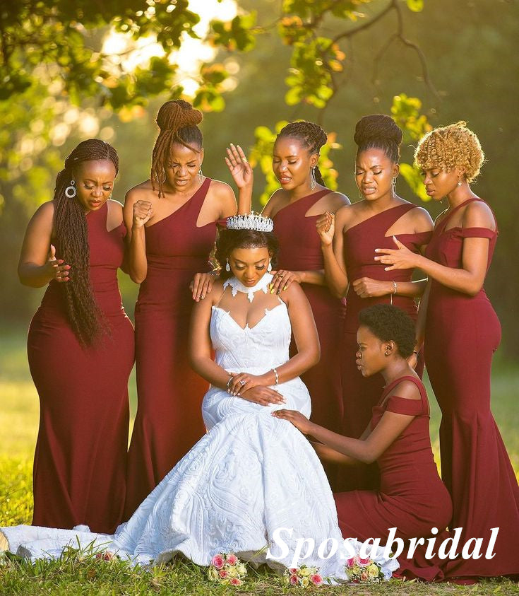 Sexy Jersey One Shoulder Sleeveless Mermaid Floor Length Bridesmaid Dresses, BD3321