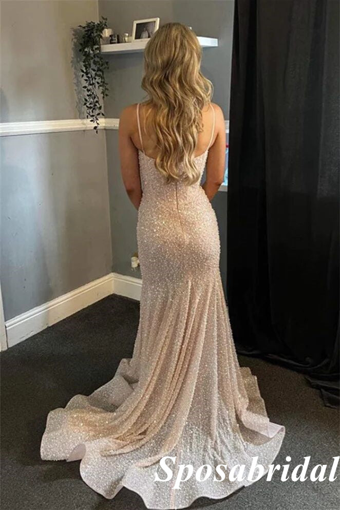 Sparkly Sweetheart Sleeveless Mermaid Long Prom Dresses, PD3808