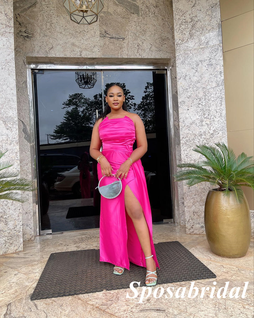 Sexy Satin Sweetheart Sleeveless Side Slit Mermaid Long Prom Dresses, PD3736