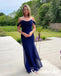 Elegant Royal-Blue Off Shoulder Sleeveless Mermaid Floor Length Long Prom Dresses, PD3743