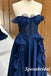 Elegant Dark-Navy Sweetheart A-Line Prom Dresses With Ruffles, PD3860