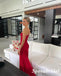 Sexy Soft Satin Spaghetti Straps Criss Cross Side Slit Mermaid Long Prom Dresses, PD3883