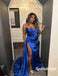 Sexy Soft Satin Sweetheart V-Neck Side Slit Mermaid Long Prom Dresses With Trailing, PD3770