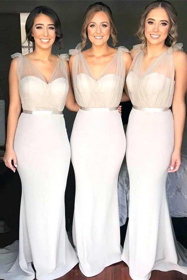 Elegant Ivory Illusion Sweetheart Mermaid Long Bridesmaid Dress, BD3112