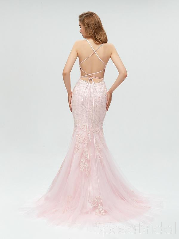 2021 Modest Spaghetti Strap Lace Mermaid Long Prom Dresses, Backless Formal Party Evening Dress, PD1270