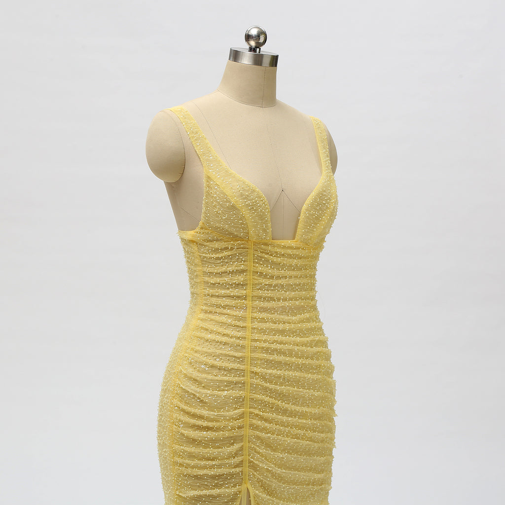 Sparkly Charming Yellow Sequin Mermaid Long Prom Dresses, PD1027