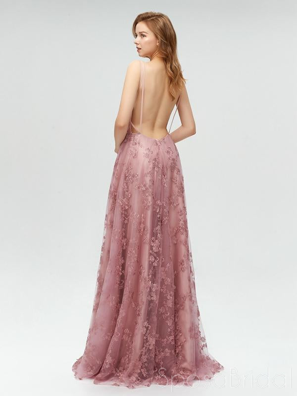 Charming A Line V Neck Backless Floor Length Blush Lace Prom Dresses, Party Dresses, Evening Dresses, PD1135