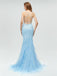 Spaghetti Strap Sky Blue Mermaid Long Prom Dresses, Backless Pageant Dress, PD1271