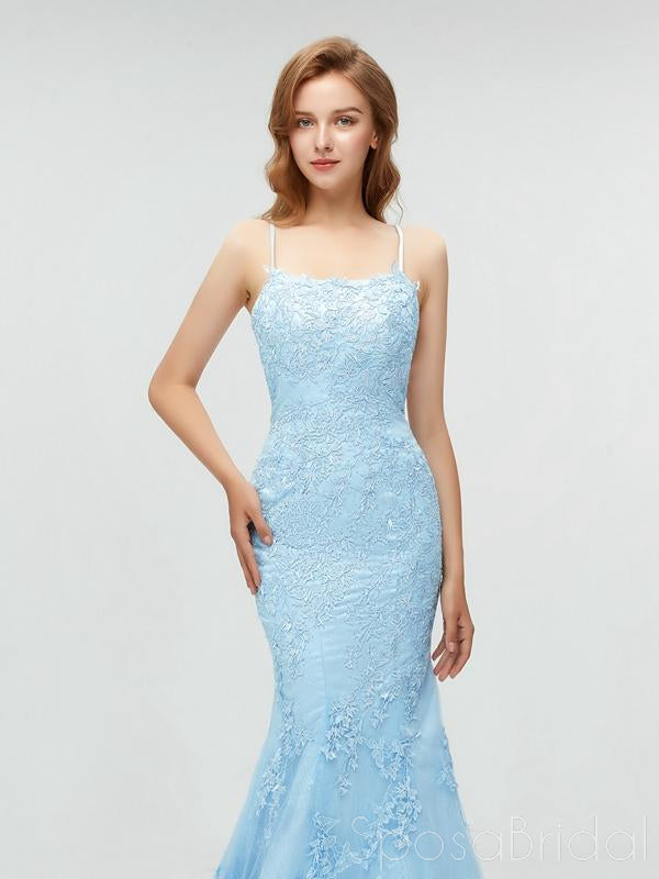 Spaghetti Strap Sky Blue Mermaid Long Prom Dresses, Backless Pageant Dress, PD1271