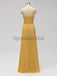 Charming V-neck Spaghetti Strap Yellow Long Prom Dresses Side-slit, PD0993