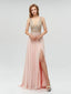 Charming V-neck Sleeveless Side-slit A-line Long Affordable Prom Dresses, PD0600
