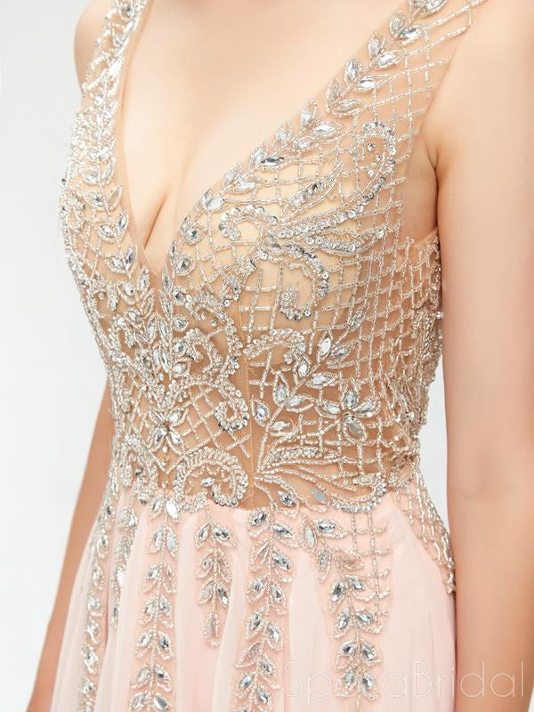 Charming V-neck Sleeveless Side-slit A-line Long Affordable Prom Dresses, PD0600