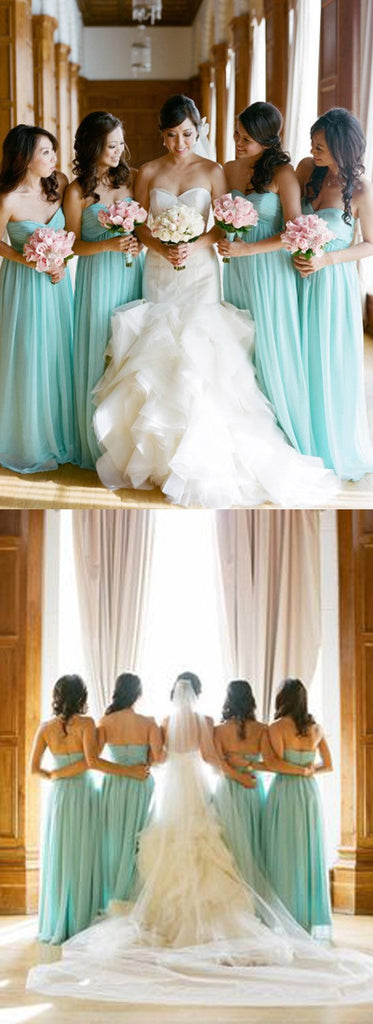 Simple Classic High Waist Line Popular Blue Cheap Long Wedding Party Bridesmaid Dresses, WG107